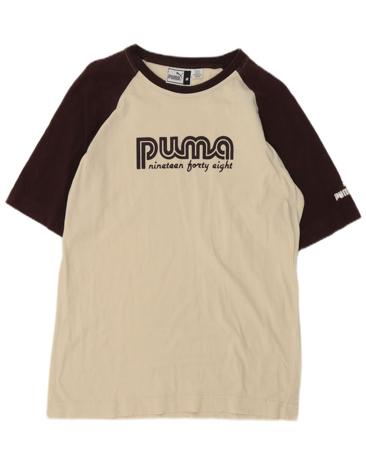 Puma Camiseta gráfica para hombre Top mediano de algodón con bloques de color blanco