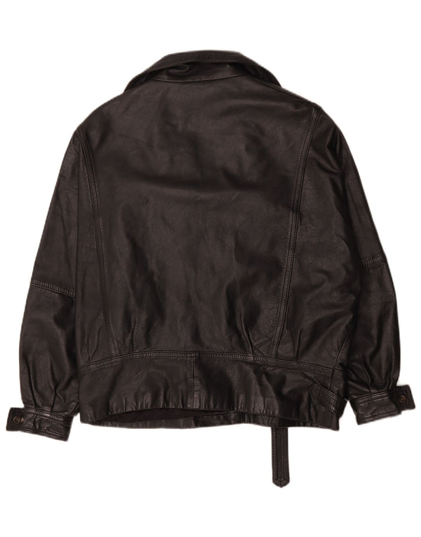 Vintage mujer chaqueta biker de cuero de gran tamaño Reino Unido 14 cuero negro grande