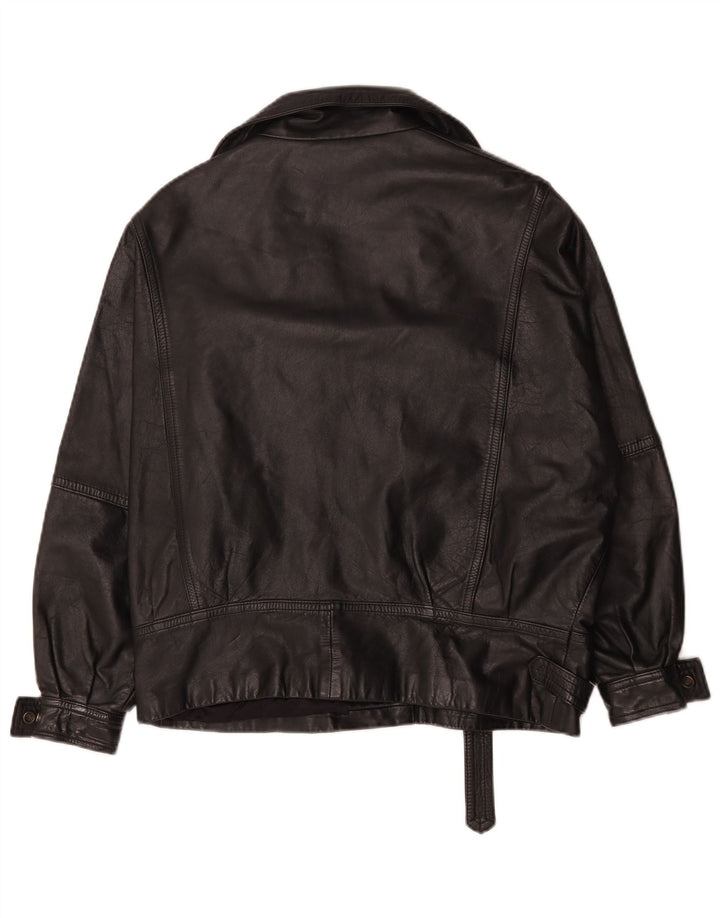 Vintage mujer chaqueta biker de cuero de gran tamaño Reino Unido 14 cuero negro grande