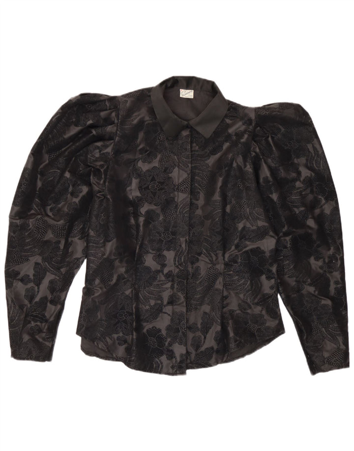 Primavera Firenze Blusa para mujer UK 40 Mediano Negro Floral Poliéster