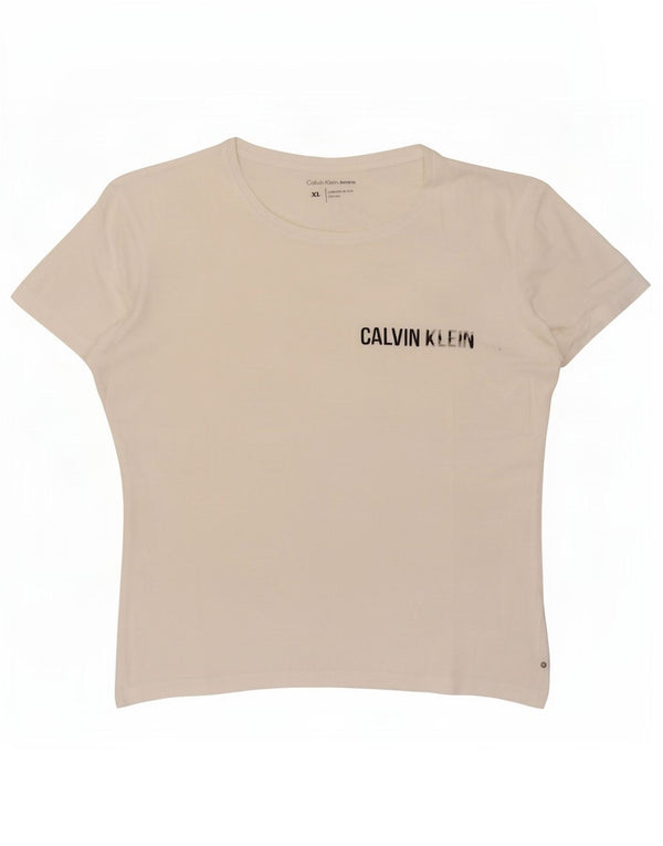Calvin Klein Jeans Camiseta gráfica para mujer Top UK 40 XL Blanco