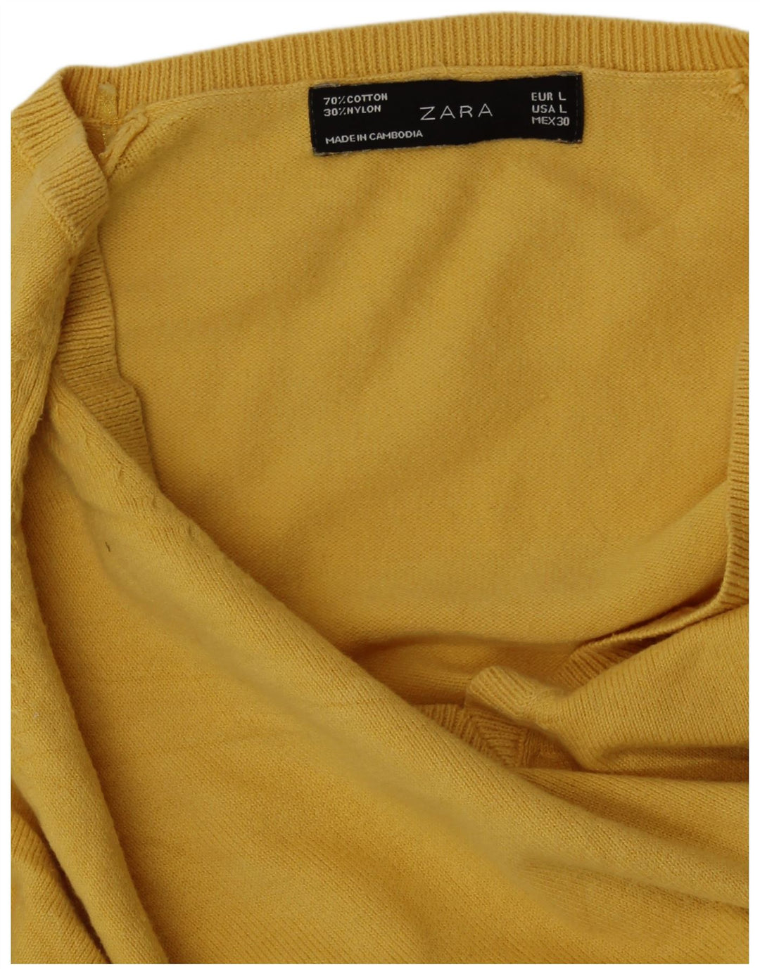 ZARA Jersey con cuello en V para mujer UK 44 Large Algodón amarillo