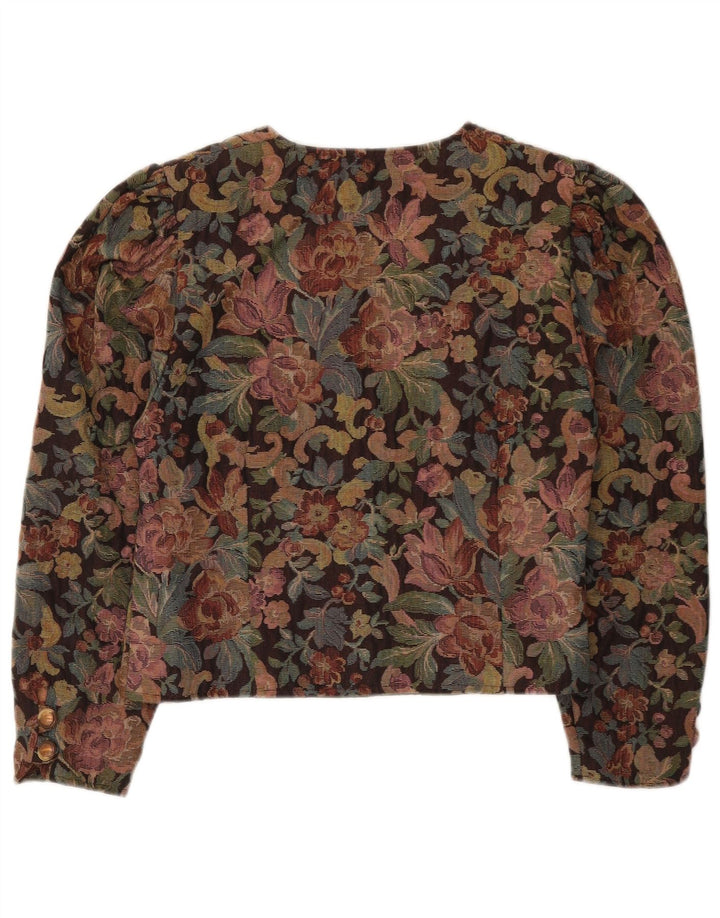 Vintage mujer crop blazer chaqueta Reino Unido 12 medio multicolor floral