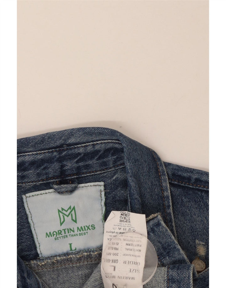 VINTAGE Camisa vaquera desgastada para hombre Algodón azul grande