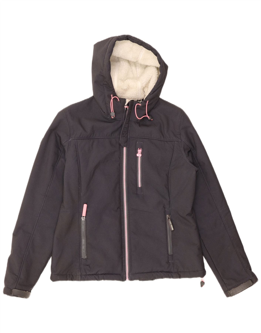 SUPERDRY Chaqueta cortavientos con capucha Windtrekker para mujer, talla 40, color gris grande