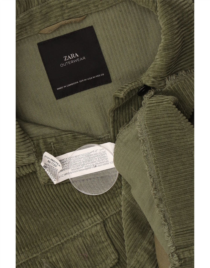 Zara Mujer Chaqueta De Pana Extragrande UK 44 Algodón Verde Medio