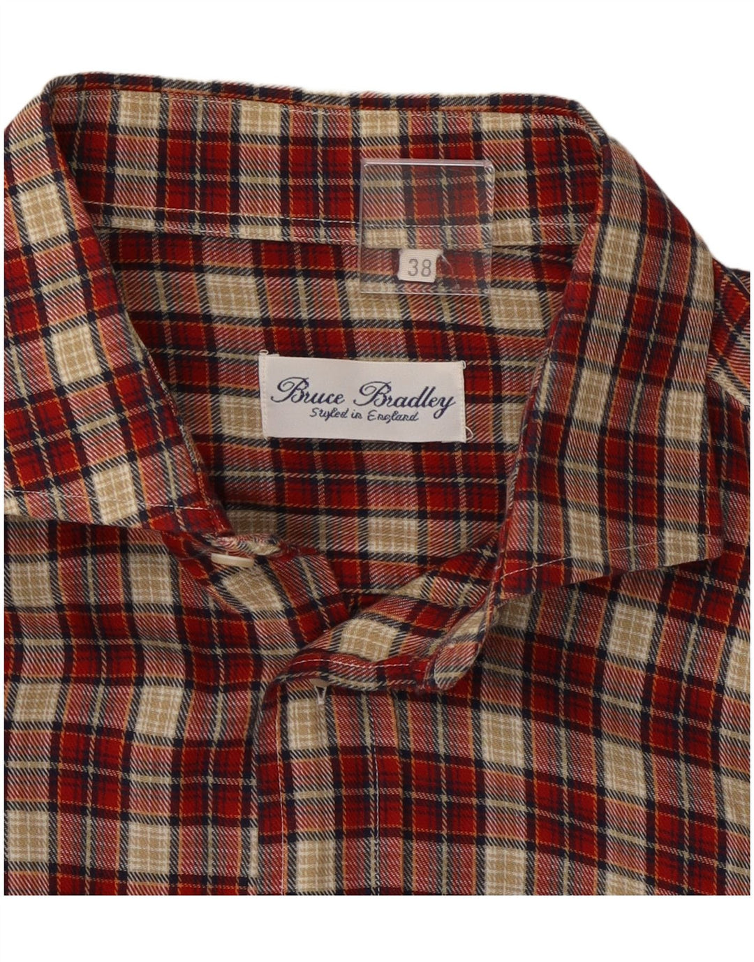 VINTAGE Camisa de franela para hombre Tamaño 38 Algodón de cuadros rojos medianos
