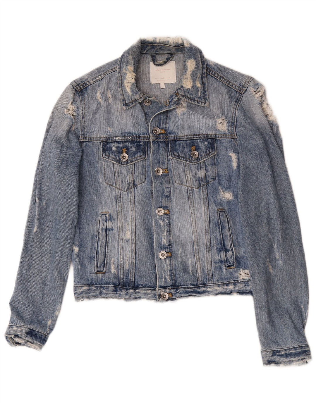 Zara Mujer Chaqueta Vaquera Desgastada UK 10 Small Azul