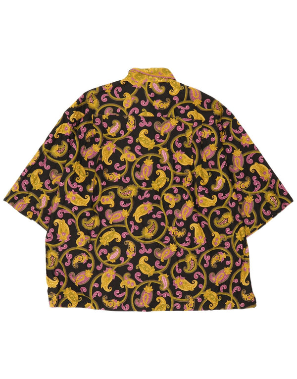 Vintage hombres camisa de manga corta XL negro Paisley algodón