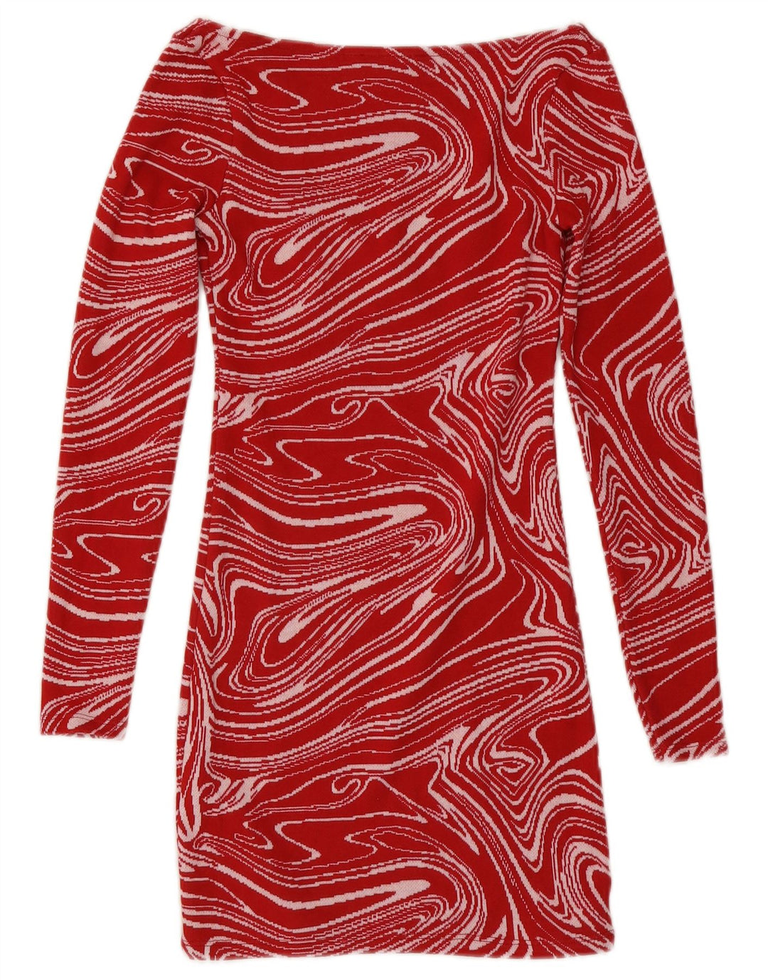 Zara Vestido ajustado de manga larga con estampado abstracto para mujer, talla 8, color rojo