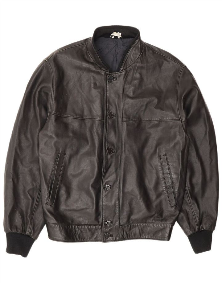 Chaqueta de cuero vintage para hombre IT 48 cuero negro medio