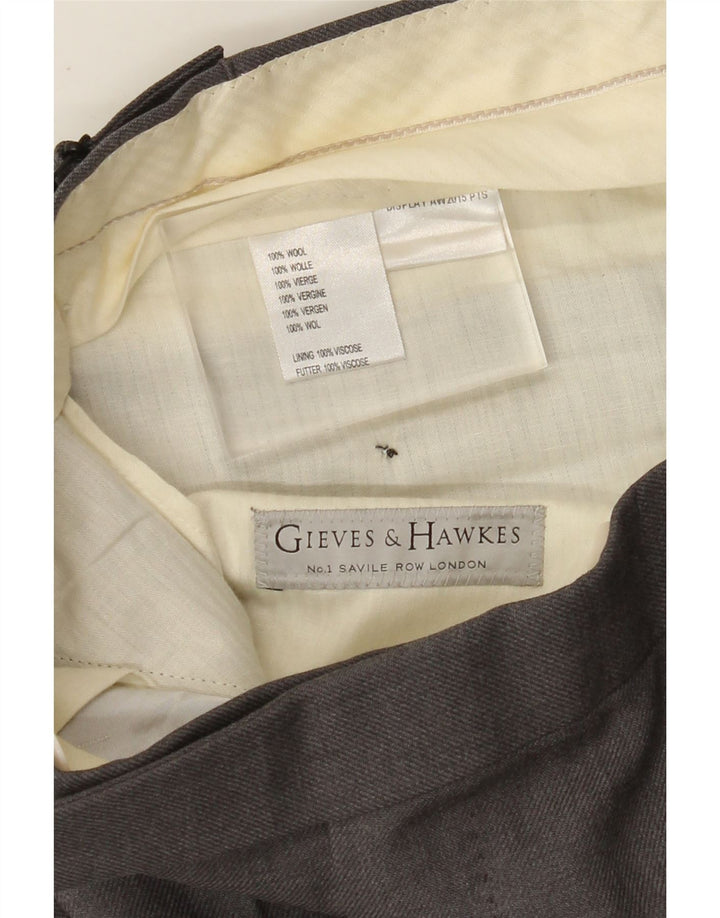 GIEVES & HAWKES Pantalón de traje recto para hombre W32 L30 Lana gris