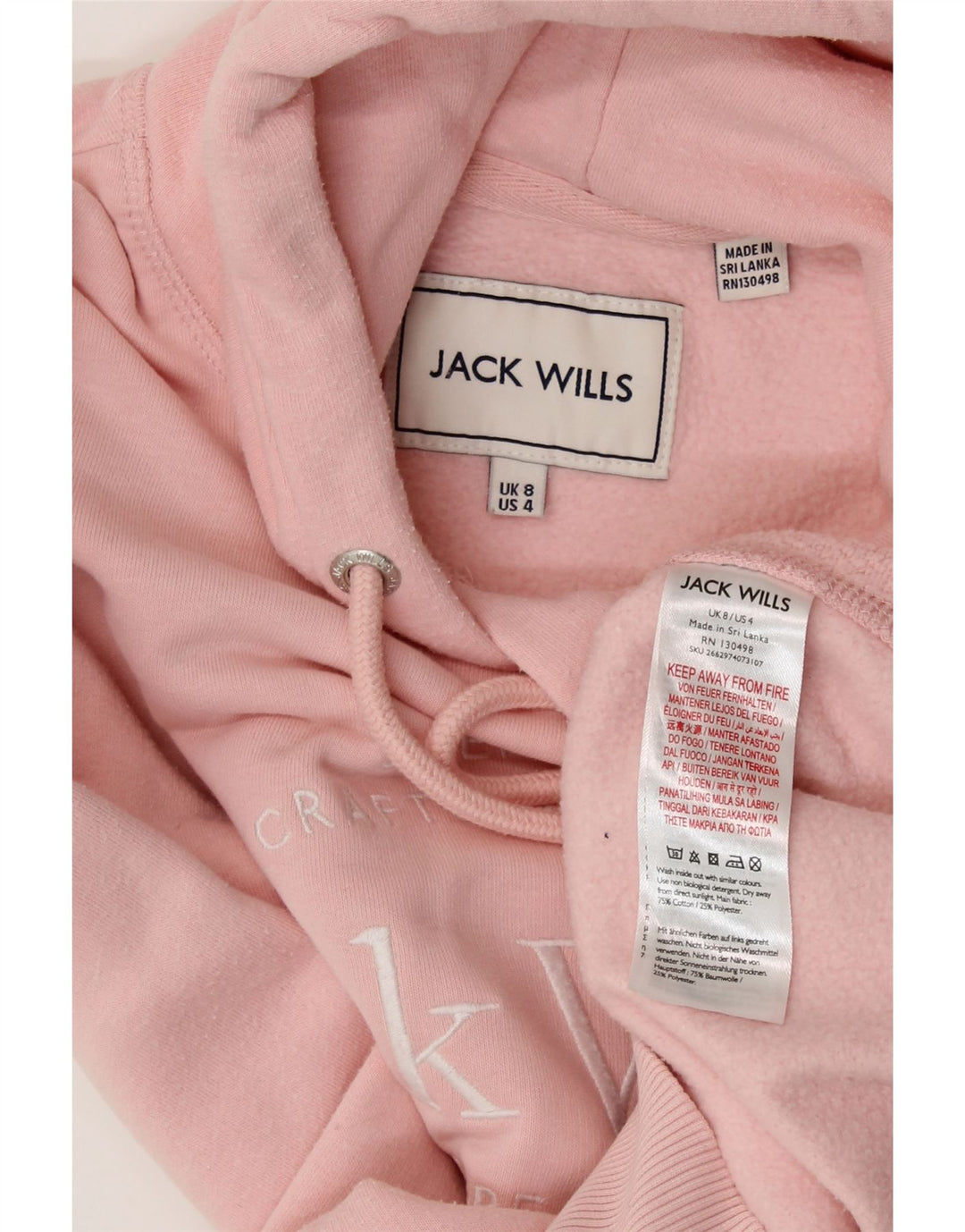 JACK WILLS Jersey con capucha de gran tamaño con gráfico para mujer UK 8 Small Pink Cotton