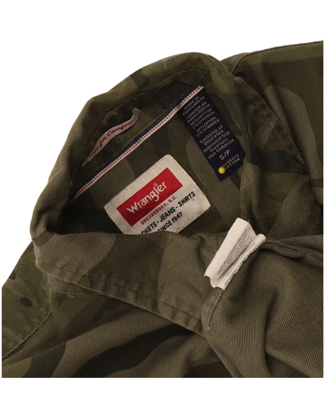 Camisa Wrangler Hombre Small Khaki Camuflaje Algodón