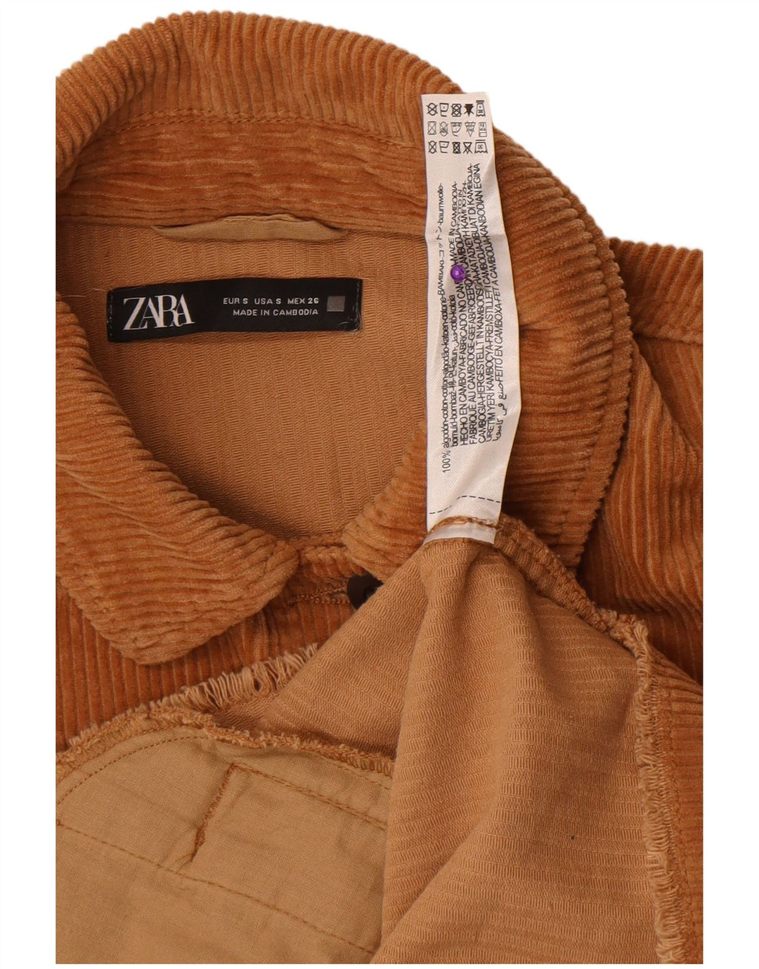 Zara Mujer Chaqueta De Pana Extragrande UK 10 Small Algodón Marrón