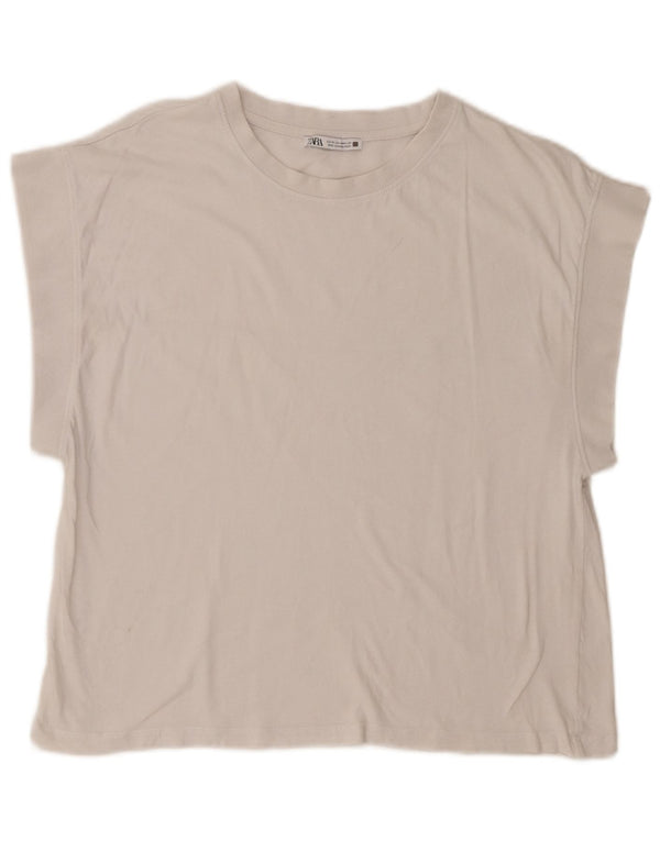 Zara Mujer Camiseta Top UK 44 Mediano Blanco
