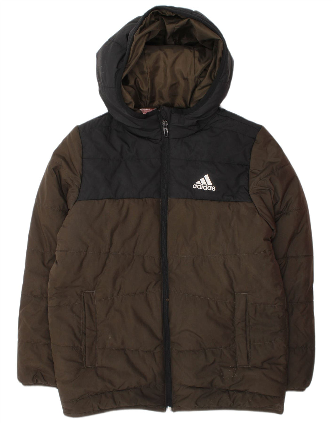 Adidas Chaqueta acolchada con capucha para niños 9-10 años Caqui Poliéster color block