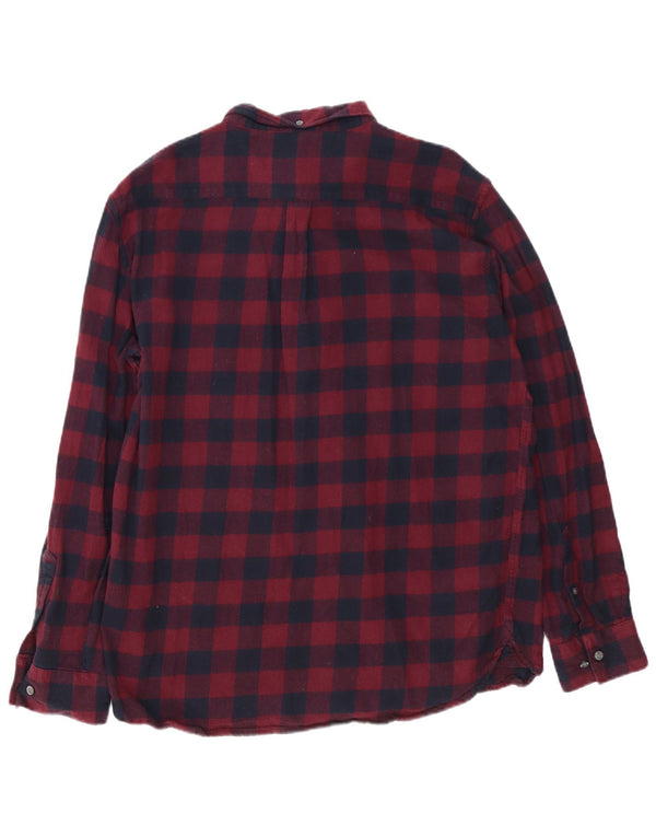 French Connection Camisa de franela para hombre 2XL Algodón a cuadros color burdeos
