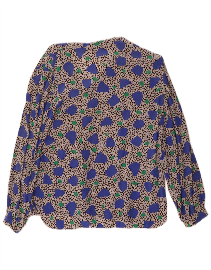 Vintage mujer camisa de manga larga blusa Reino Unido 14 medio multicolor