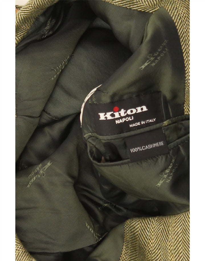 Kiton Chaqueta tipo blazer Napoli de 3 botones para hombre UK 38 Verde medio en espiga