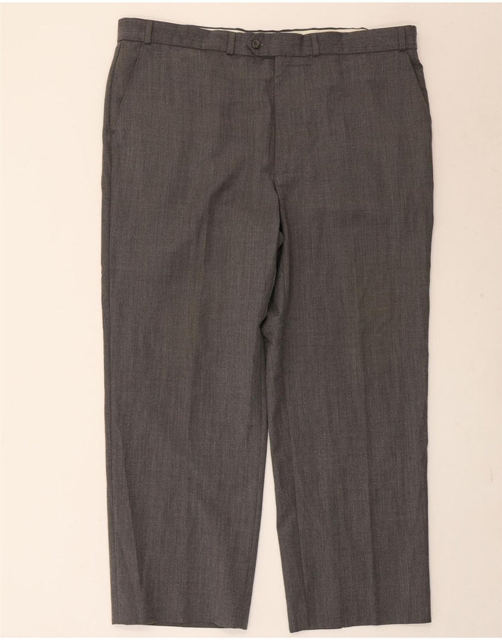 Marks & Spencer Pantalón de traje recto para hombre W42 L29 Poliéster a rayas grises