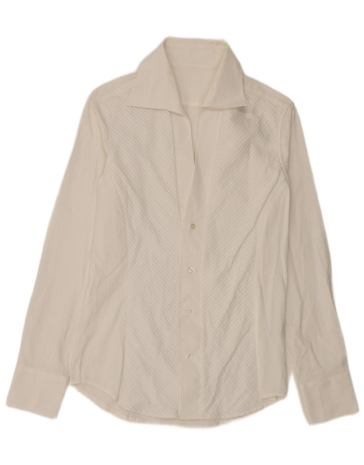 Vintage camisa de mujer Reino Unido 14 algodón blanco medio