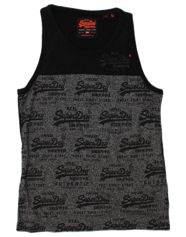 SUPERDRY Hombre Camiseta sin mangas estampada grande de algodón con bloques de color negro