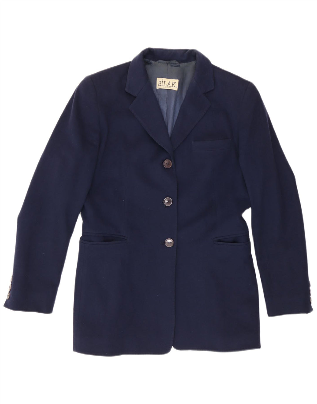 Vintage mujer Longline 3 botón Blazer chaqueta Reino Unido 14 azul marino medio