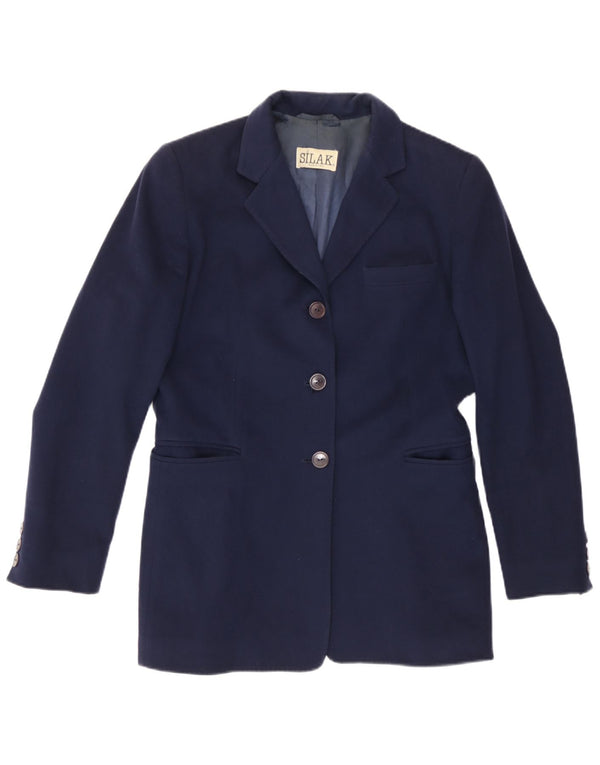 Vintage mujer Longline 3 botón Blazer chaqueta Reino Unido 14 azul marino medio