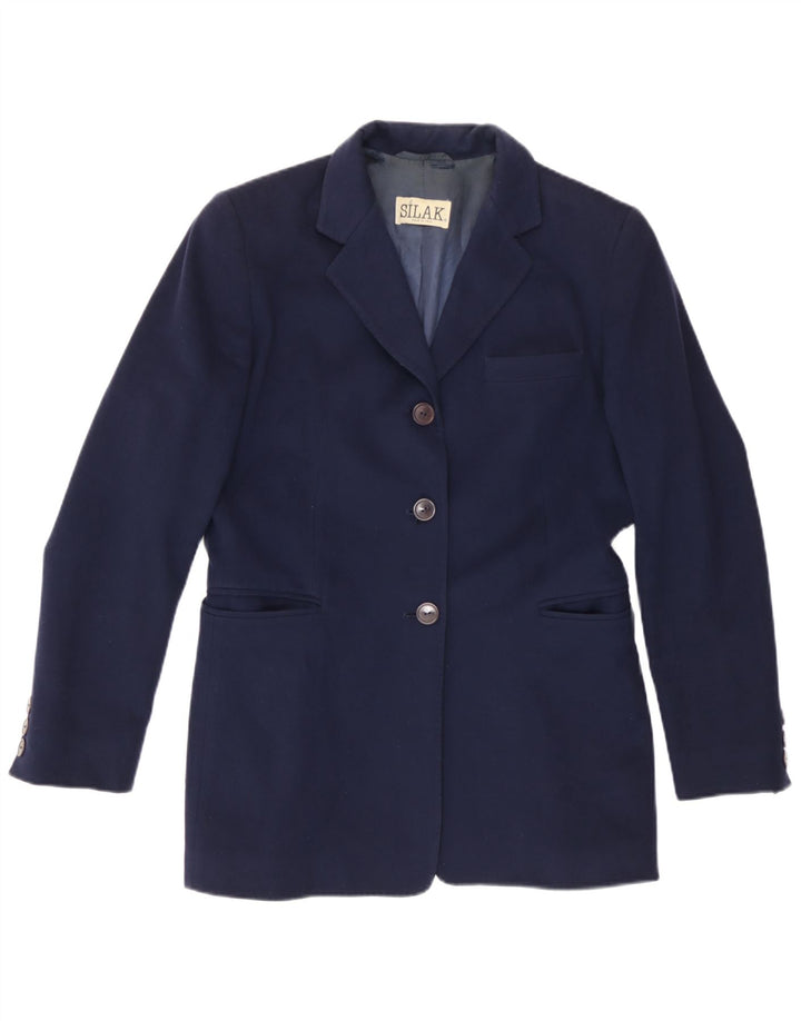 Vintage mujer Longline 3 botón Blazer chaqueta Reino Unido 14 azul marino medio