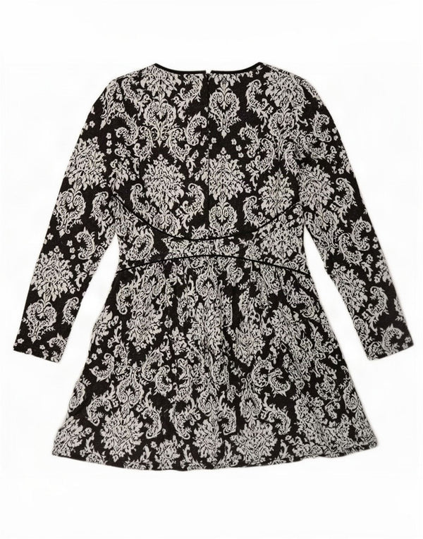 Oasis Vestido acampanado de manga larga para mujer UK 44 Grande Algodón floral negro