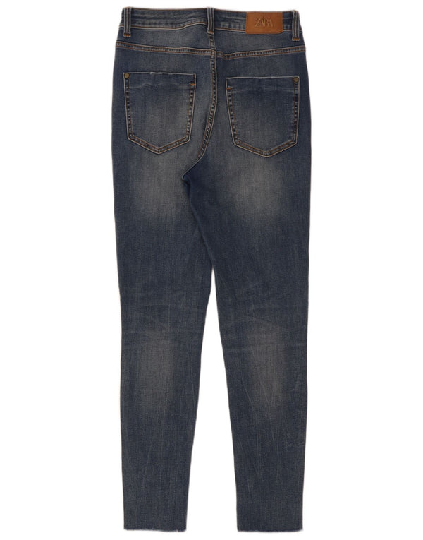 Zara Vaqueros pitillo desgastados para mujer EU 36 XS W26 L28 Algodón azul