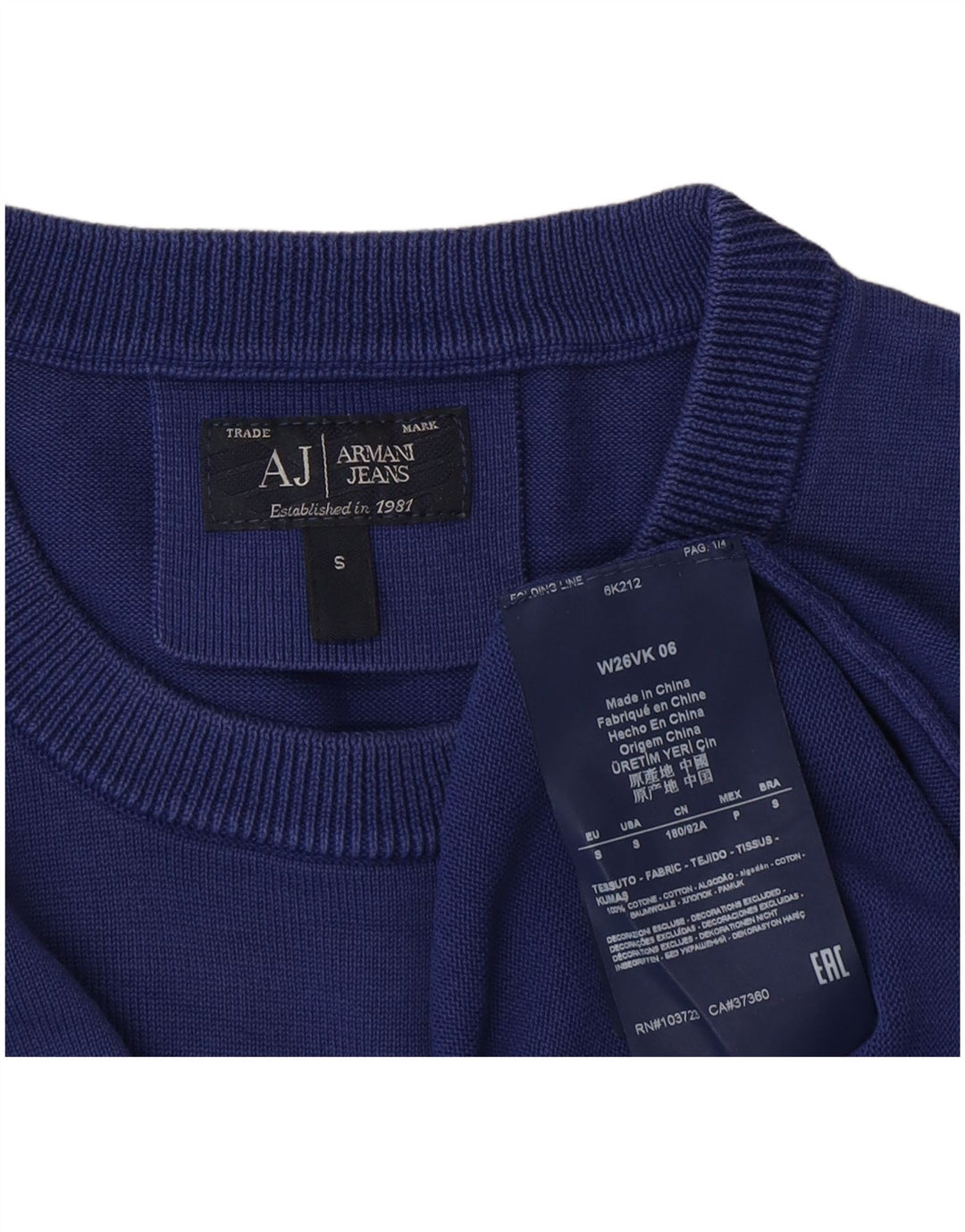 Armani Jeans Jersey de cuello redondo para hombre, jersey de algodón azul pequeño