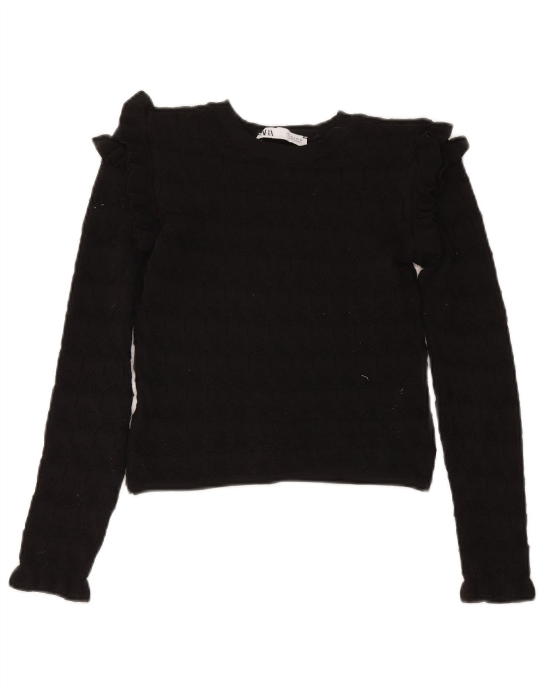 Zara Mujer Crop Boat Neck Jumper Sweater UK 8 Small Poliéster Negro