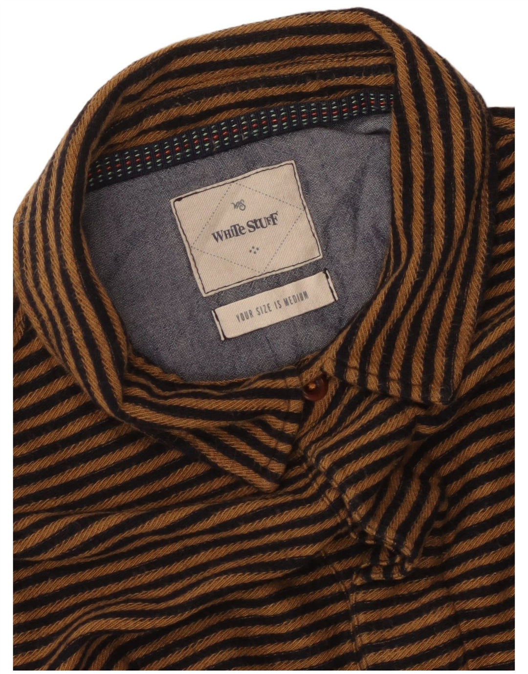 WHITE STUFF Camisa tipo jersey de manga corta para hombre, color marrón medio, a rayas