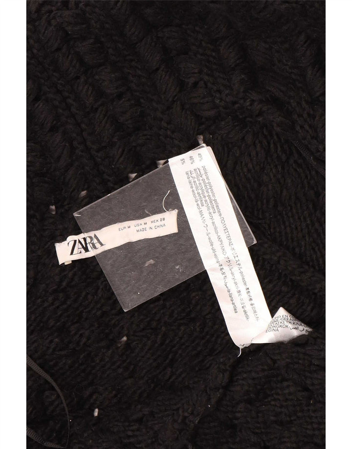 Zara Suéter tipo cárdigan abierto, largo, extragrande, para mujer, talla 44, talla mediana, negro