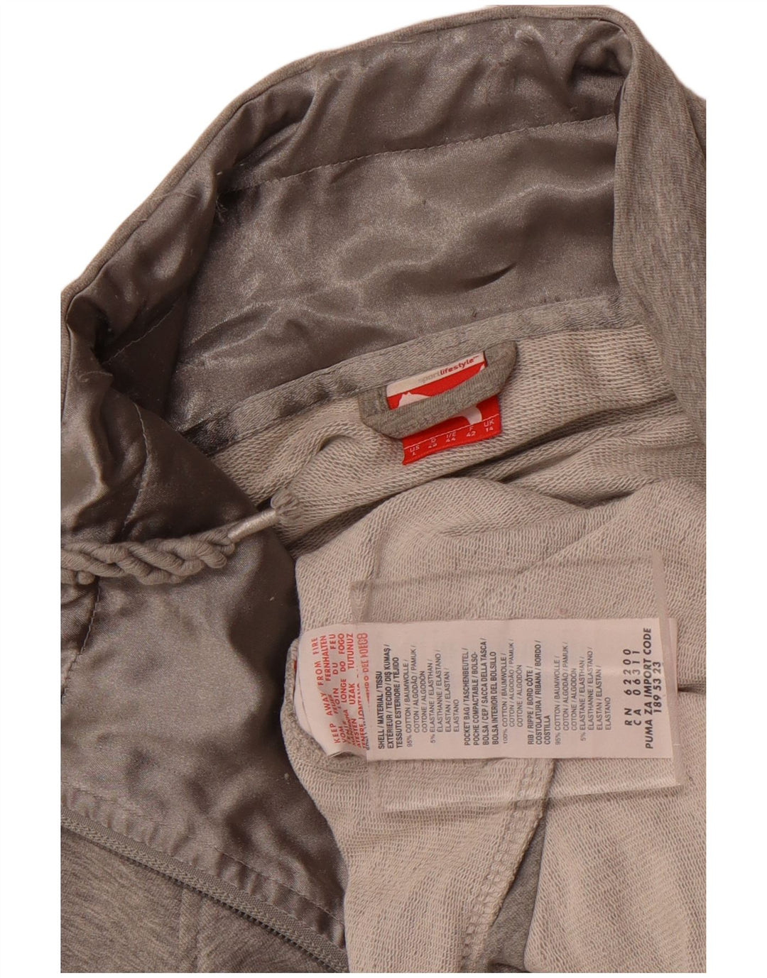 Puma Mujer Chándal Top Chaqueta UK 14 Grande Gris Algodón