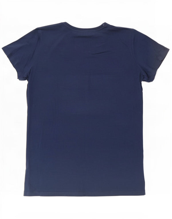 Trussardi Jeans Mujer Camiseta Gráfica Top UK 46 Large Azul Marino Algodón