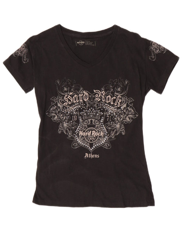 Hard Rock Cafe Camiseta gráfica Atenas para mujer Top UK 40 Medium Black Paisley