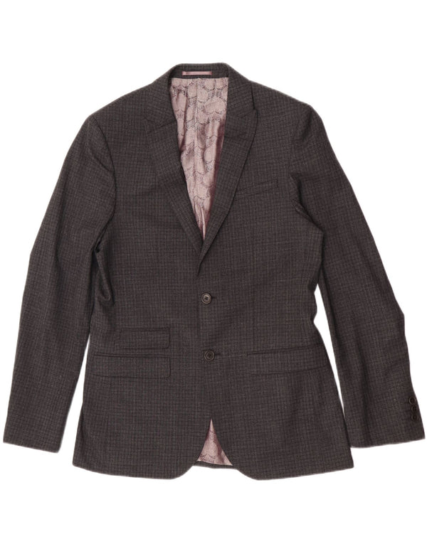 Ted Baker Chaqueta tipo blazer de corte regular con 2 botones para hombre UK 40 Large Grey Check
