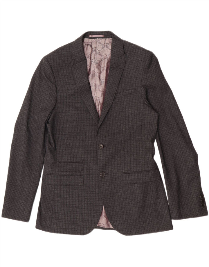 Ted Baker Chaqueta tipo blazer de corte regular con 2 botones para hombre UK 40 Large Grey Check