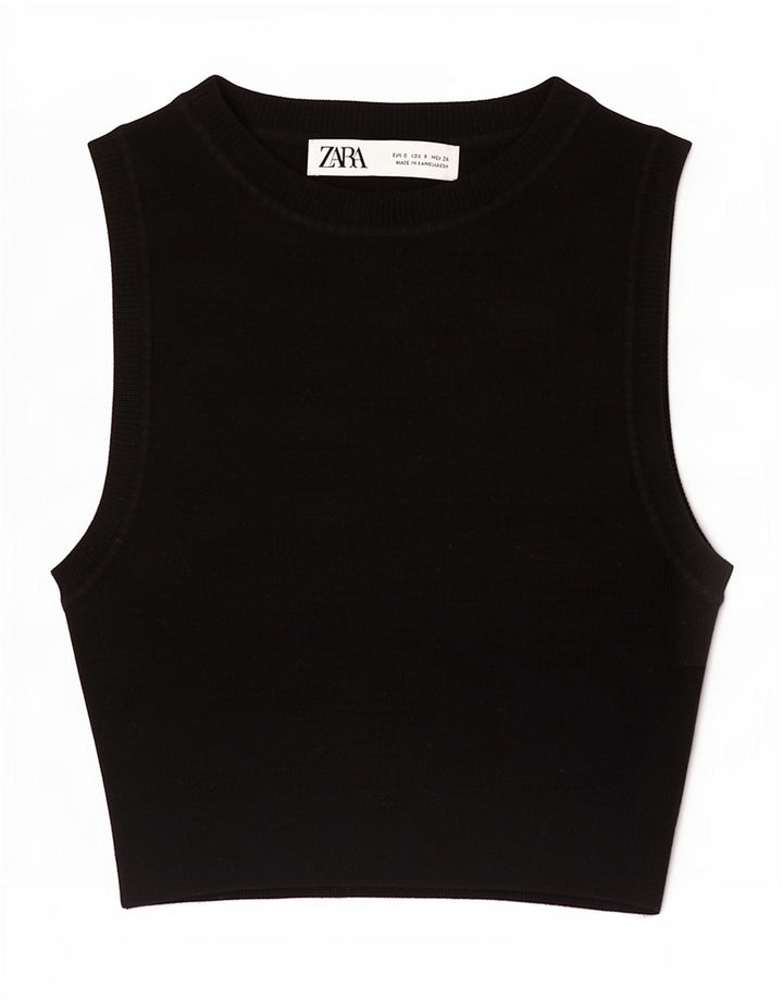 Zara Mujer Crop Vest Top UK 8 Small Negro