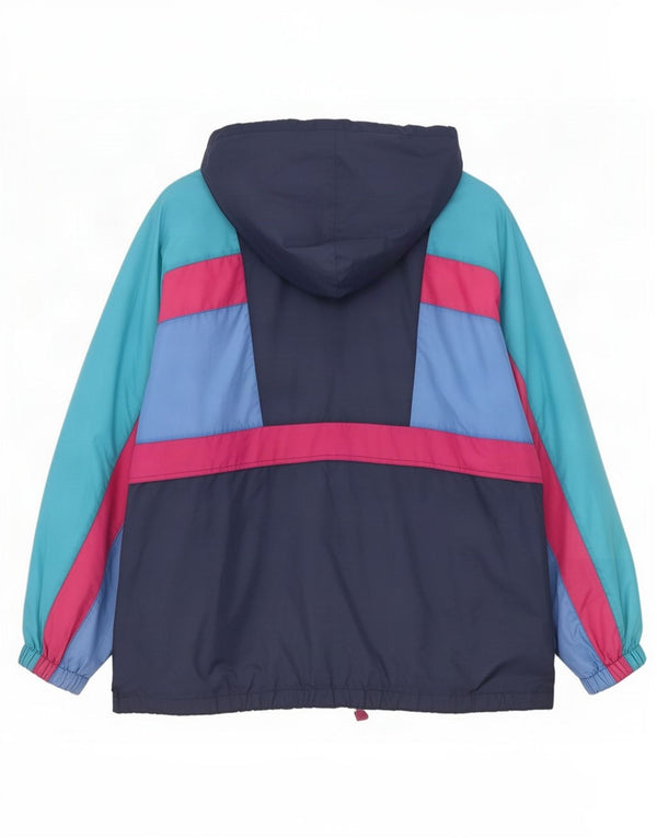 Vintage hombres con capucha chándal chaqueta superior 2XL bloque de color multicolor