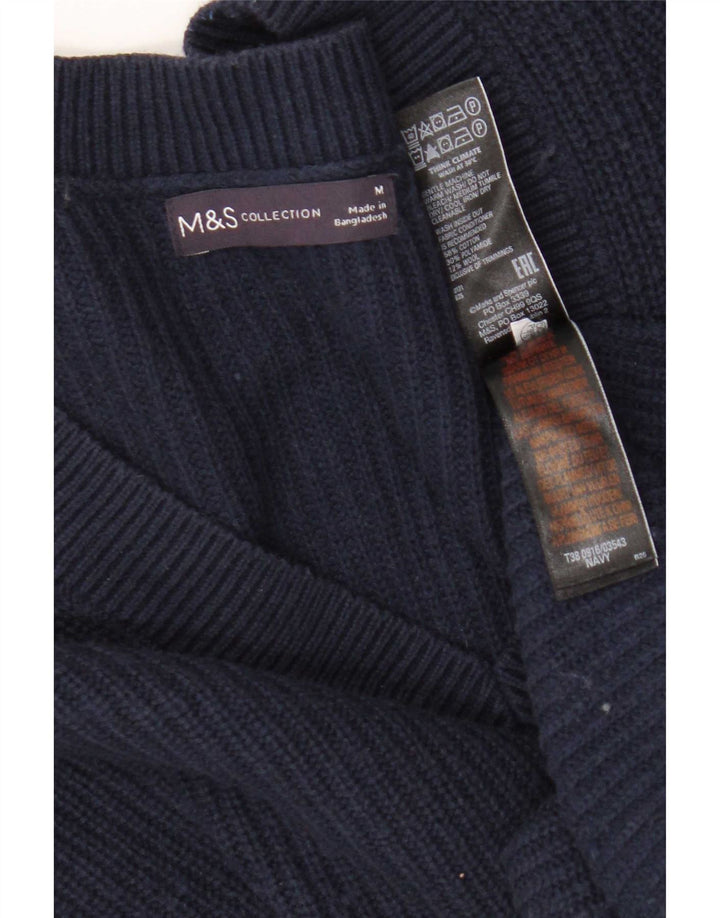 Marks & Spencer Suéter Corto con Cuello en V para Mujer UK 44 Medio Azul Marino