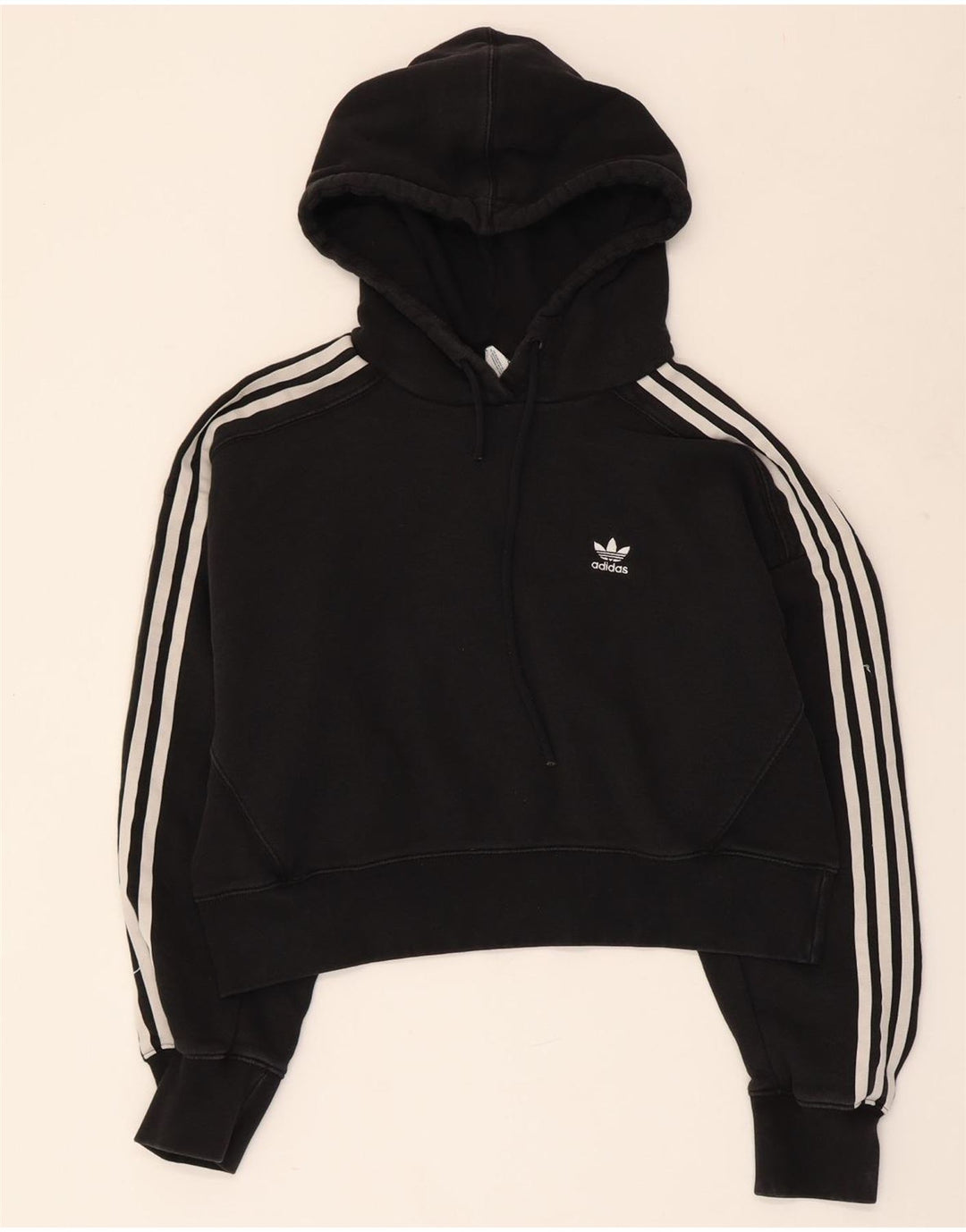 ADIDAS Mujer Crop Oversize Sudadera con capucha Jumper UK 10 Pequeño Algodón Negro