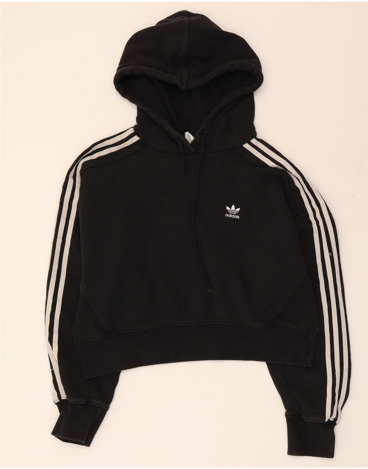 ADIDAS Mujer Crop Oversize Sudadera con capucha Jumper UK 10 Pequeño Algodón Negro