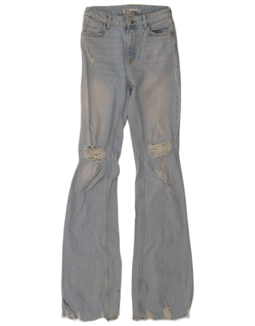 Zara Vaqueros Acampanados Desgastados Altos para Mujer EU 34 2XS W24 L36 Azul