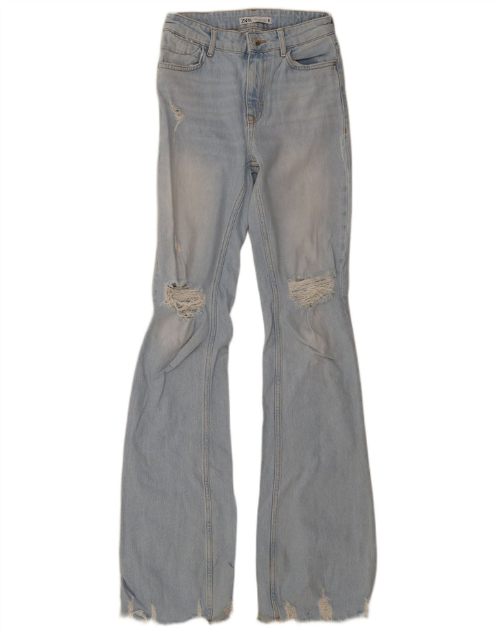 Zara Vaqueros Acampanados Desgastados Altos para Mujer EU 34 2XS W24 L36 Azul