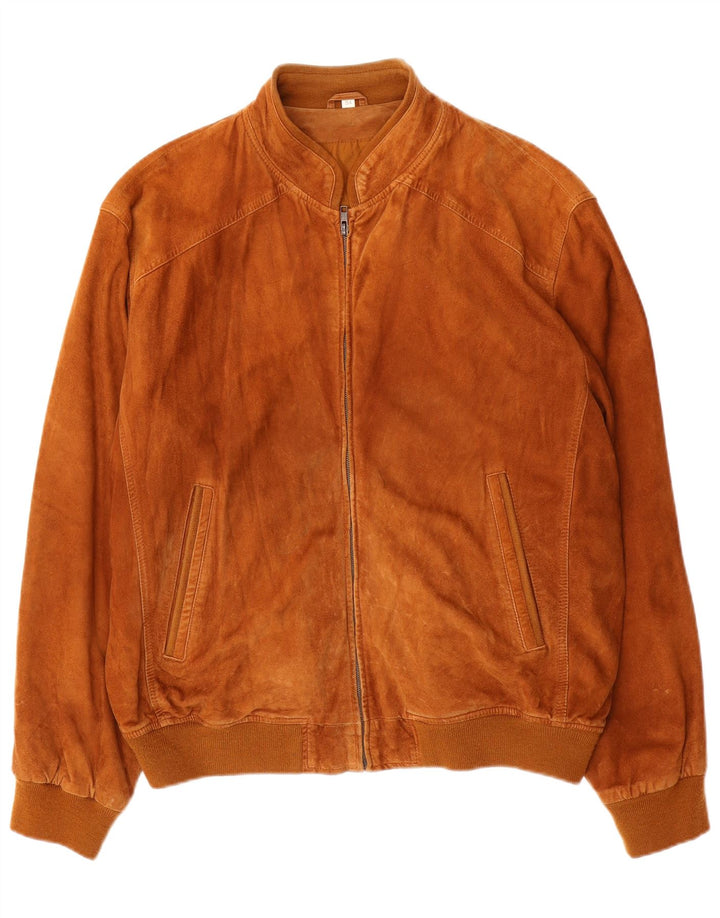 VINTAGE Chaqueta bomber de ante para hombre IT 54 2XL Cuero beige