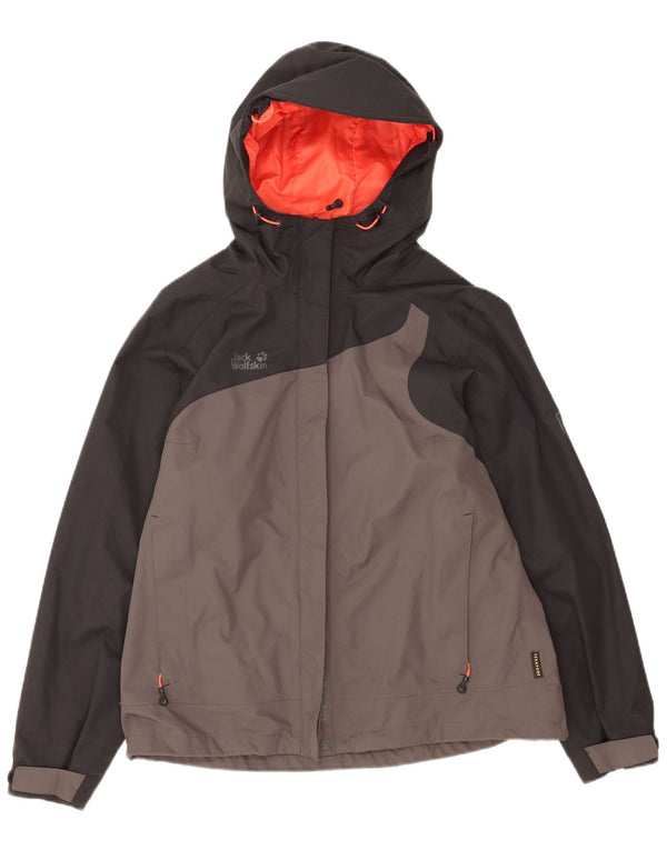Jack Wolfskin Chaqueta impermeable con capucha para mujer ES 40/40 XL Gris Colorblock